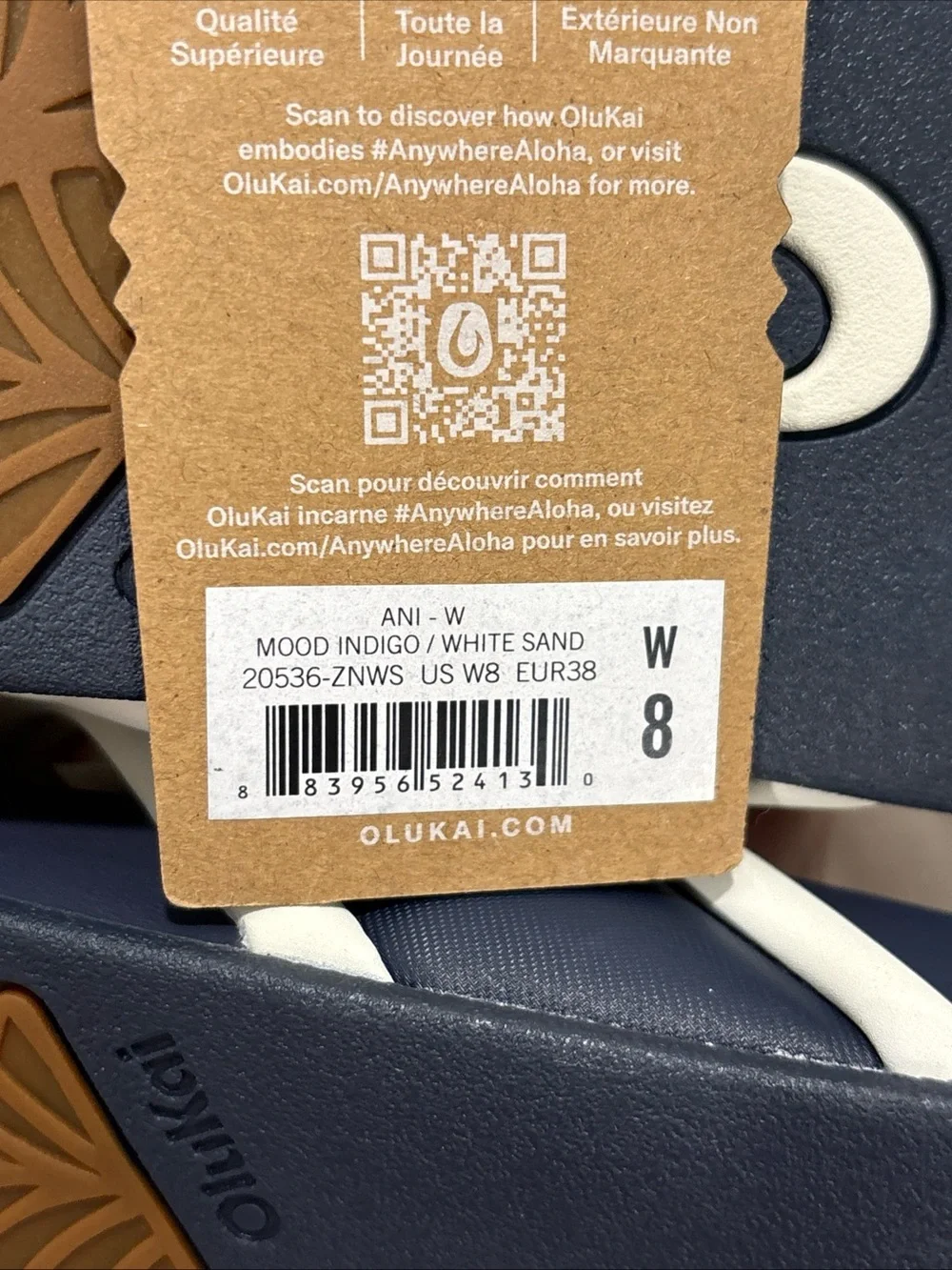OluKai Women’s Ani Sandals Size 8 Mood Indigo/White Sand Resortwear Beach NWT